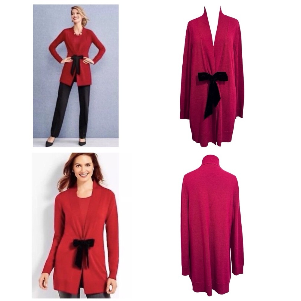 TALBOTS RED 100% MERINO WOOL BELTED DUSTER CARDIGAN SIZE XLARGE